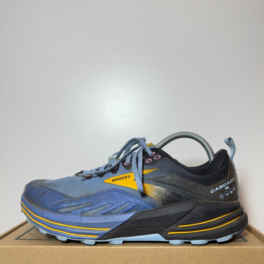Brooks Cascadia 16 Womens Size 10 Blue Black Yellow Trail Running Hiking Shoes
